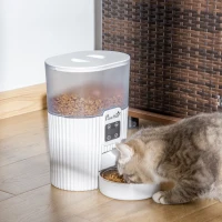 PawHut Distributeur 3.5L automatique de croquettes pour chien chat programmable avec gamelle 4 repas - avec bol en acier inoxydable enregistrement vocal(m-2)