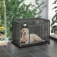 PawHut Foldable Heavy Duty Dog Crate on Wheels, with Removable Tray, for Medium and Large Dogs(m-10)
