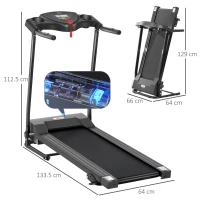 HOMCOM Tapis Roulant Elettrico con Schermo LCD Pieghevole per Allenamento a Casa o in Ufficio, 0.75 HP, Velocità 10km/h, Nero(m-3)