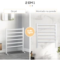 HOMCOM Toalheiro Elétrico para Casa de Banho 140W IPX4 Aquecedor de Toalhas Parede ou Chão com 6 Barras 90x36x69cm Prata(m-4)