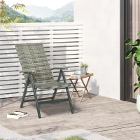 Outsunny Silla Plegable de Ratán con 5 Posiciones Silla Reclinable de Aluminio para Jardín Balcón Terraza Exterior Carga 160 kg 59x68x107 cm Gris(m-2)