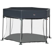 HOMCOM Laufstall klappbar tragbar 134 cm x 134 cm x 83 cm Mesh PP Grau(m-1)