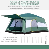 Outsunny Tienda de Campaña Familiar 5-6 Personas Carpa Grande Acampada Tipo Refugio con Bolsa de transporte 4,3x3x2 m Verde(m-6)