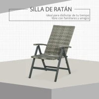 Outsunny Silla Plegable de Ratán con 5 Posiciones Silla Reclinable de Aluminio para Jardín Balcón Terraza Exterior Carga 160 kg 59x68x107 cm Gris(m-6)