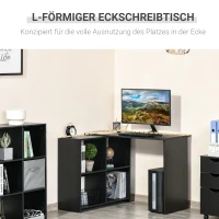 HOMCOM Eckschreibtisch Schreibtisch L-förmiger Schreibtisch Computertisch PC Laptop-Spieltisch Winkel Staufach Büro Schwarz 100 x 90 x 75 cm(m-4)