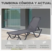 Outsunny Tumbona de Jardín de Aluminio con Respaldo Ajustable en 5 Posiciones Texteline para Terraza Patio Playa Piscina Exterior 163x58,5x91 cm Gris(m-4)