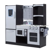 HOMCOM Cocina de Juguete Cocinita Infantil Madera Grande Juego de Imitación para Niños +3 Años con Accesorios Horno Microondas Fregadero 105x31.5x95cm(m-1)