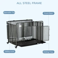 PawHut Foldable Heavy Duty Dog Crate on Wheels, with Removable Tray, for Medium and Large Dogs(m-6)