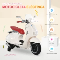 HOMCOM Moto de Batería Autorizada de VESPA con Faros Música 2 Ruedas Auxiliares 108x49x75 cm Blanco(m-4)