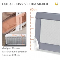 HOMCOM Bettschutzgitter, Stahl, klappbar, waschbarer Stoffbezug, für Kinder 1,5-5 Jahren, grau, 150 x 40 x 60cm(m-5)