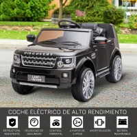 HOMCOM Coche Eléctrico para Niños de +3 Años Landrover con Licencia Control Remoto Batería 12V y 2 Motores Velocidad de 3-5 km/h 102,5x69x55,4 cm Negro(m-4)