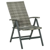 Outsunny Silla Plegable de Ratán con 5 Posiciones Silla Reclinable de Aluminio para Jardín Balcón Terraza Exterior Carga 160 kg 59x68x107 cm Gris(m-1)