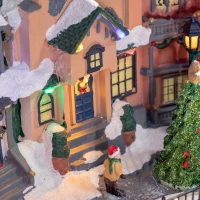 HOMCOM kerstdecoratie, kerstdorp, 22 kleurrijke LED's, ontroerend kerstteam, 38,5 x 20,5 x 33 cm(m-8)