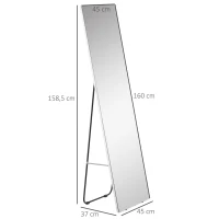 HOMCOM Espelho de Pé Espelho de Corpo Inteiro 45x37x158,5cm Espelho de Parede com Estrutura de Liga de Alumínio Estilo Moderno Prata(m-3)