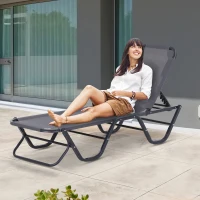 Outsunny Tumbona de Jardín de Aluminio con Respaldo Ajustable en 5 Posiciones Texteline para Terraza Patio Playa Piscina Exterior 163x58,5x91 cm Gris(m-2)