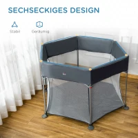 HOMCOM Laufstall klappbar tragbar 134 cm x 134 cm x 83 cm Mesh PP Grau(m-4)