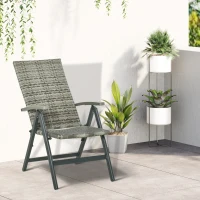 Outsunny Silla Plegable de Ratán con 5 Posiciones Silla Reclinable de Aluminio para Jardín Balcón Terraza Exterior Carga 160 kg 59x68x107 cm Gris(m-10)