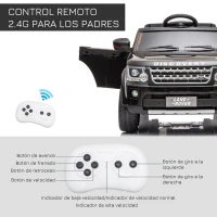 HOMCOM Coche Eléctrico para Niños de +3 Años Landrover con Licencia Control Remoto Batería 12V y 2 Motores Velocidad de 3-5 km/h 102,5x69x55,4 cm Negro(m-5)