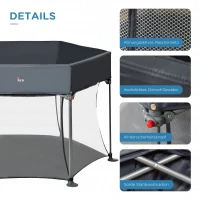 HOMCOM Laufstall klappbar tragbar 134 cm x 134 cm x 83 cm Mesh PP Grau(m-7)