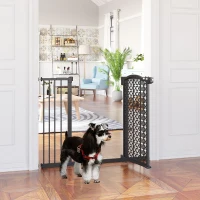 PawHut 74-105cm Pet Safety Gate Stair Barrier, with Auto Close, Double Locking - Black(m-10)
