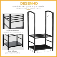 Outsunny Suporte para Lenha de 2 Níveis Porta Lenha Exterior e Interior Metálico com 4 Ferramentas para Lareira Carga Máx. 100kg 40x30x74,5cm Preto(m-6)