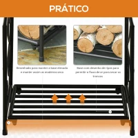 Outsunny Suporte para Lenha Metálico Porta Lenha Exterior e Interior com Grade e Base Elevada Carga Máxima 50kg 39,5x31,5x39,5cm Preto(m-5)