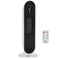 HOMCOM Aquecedor Cerâmico de Torre 1200W/2000W com Controle Remoto Termostato Temporizador de 24h e Sistema Anti-Rolamento para Sala de 20m² 21x21x63,5cm Branco e Preto(m-1)
