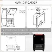 HOMCOM Aquecedor Elétrico 2000W com Umidificador Controle Remoto a Distância Termostato Temporizador Tela e Luzes LED para Sala de Estar de 30 m² 33x21x49,5cm Preto(m-9)