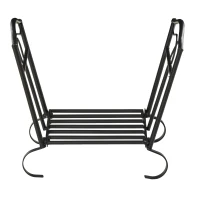 Outsunny Suporte para Lenha Metálico Porta Lenha Exterior e Interior com Grade e Base Elevada Carga Máxima 40kg 47x30x38cm Preto(m-8)