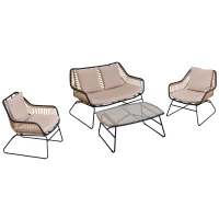 Outsunny poly-rotan tuinbank 4-delige rotan bankset staal polyester kaki + beige(m-11)