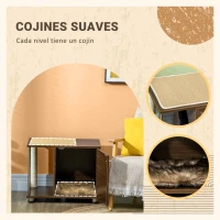 PawHut Mueble Arenero para Gatos Mesa Auxiliar con Cojín Poste Rascador Y Alfombra Lateral de Sisal 60x40x48 cm Nogal(m-4)