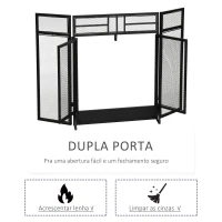 HOMCOM Frente de Lareira Dobrável Frente para  Lareira com 3 Painéis com Porta Dupla e Pés Adicionais Estrutura de Metal 120x11,5x79cm Preto(m-6)