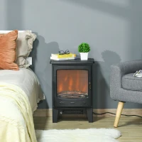 HOMCOM Lareira Elétrica Portátil Potência 900/1800W com Efeito de Chama Realista Termostato Ajustável e Proteção contra Superaquecimento até 20m² 39x26x54,8cm Preto(m-2)