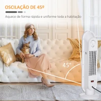 HOMCOM Aquecedor Cerâmico de Torre 1200W/2000W com Controle Remoto Termostato Temporizador de 24h e Sistema Anti-Rolamento para Sala de 20m² 21x21x63,5cm Branco e Preto(m-7)