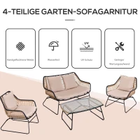 Outsunny poly-rotan tuinbank 4-delige rotan bankset staal polyester kaki + beige(m-6)
