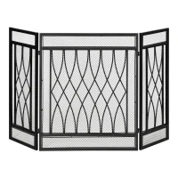 HOMCOM Frente de Lareira Dobrável Frente para Lareira com 3 Painéis com Dobradiças e Estrutura de Metal Decorativa 126x3x80cm Preto(m-1)