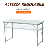 Outsunny Tavolo Da Campeggio Picnic Pieghevole Portatile 120 x 60 x 54/70 cm(m-4)