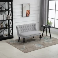 HOMCOM tweezitsbank stoffen bank gestoffeerd zitmeubel loveseat vintage hout grijs(m-9)