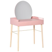 HOMCOM Schminktisch für Schlafzimmer Frisiertisch Kosmetiktisch mit Spiegel Schublade leichter Luxusstil MDF Kiefernholz Rosa 76 x 48 x 123,5 cm(m-7)