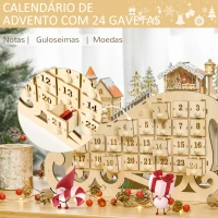 HOMCOM Calendário de Advento de Natal com Luzes LED e 24 Gavetas Decoração de Natal Modelo de Trenó 45x10x31cm Madeira Natural(m-6)