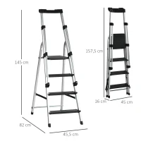 DURHAND Aluminiumleiter Arbeitsleiter klappbar rutschfest rostfrei mit Werkzeugablage Aluminium 45,5 x 82 x 145cm(m-3)