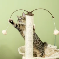PawHut Árvore Arranhador para Gatos com Rede Postes de Sisal com Bolas Suspensas Giratórias e Múltiplos Jogos 53,5x53,5x90cm Bege(m-7)