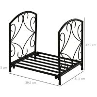 Outsunny Suporte para Lenha Metálico Porta Lenha Exterior e Interior com Grade e Base Elevada Carga Máxima 50kg 39,5x31,5x39,5cm Preto(m-3)