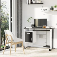 HOMCOM Computerbureau bureau met antislip schuiflades zwart + wit + zilver(m-10)