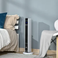 HOMCOM Aquecedor Cerâmico de Torre 1000/2000W com Controle Remoto Tela LED 3 Modos de Aquecimento Termostato Temporizador e Oscilação 65° para 25m² 21x21x73cm Branco(m-8)