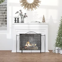 HOMCOM Frente para Lareira Dobrável Proteção para Lareira de 3 Painéis com Dobradiças e Estrutura de Metal Decorativa 126x2x76cm Preto(m-10)