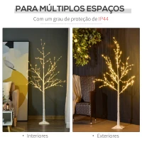Outsunny Árvore de Bétula 150cm de Altura com 210 Luzes LED em Branco Quente Ramos Flexíveis e Base para Decoração de Festas Aniversários Casamentos 20x20x150cm Branco(m-5)