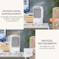 HOMCOM Aquecedor Cerâmico Portátil 2 Níveis de Potência 750W/1500W com Controle Remoto Temporizador de 12h 3 Modos de Aquecimento e Oscilação de 45° Silenciosa Ø15x28cm Branco(m-5)