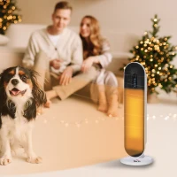 HOMCOM Aquecedor Cerâmico de Torre 1200W/2000W com Controle Remoto Termostato Temporizador de 24h e Sistema Anti-Rolamento para Sala de 20m² 21x21x63,5cm Branco e Preto(m-10)