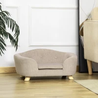 PawHut Canapé lit panier chien chat sur pied design contemporain coussin moelleux amovible pieds bois massif dim. 70L x 47l x 30H cm crème(m-7)